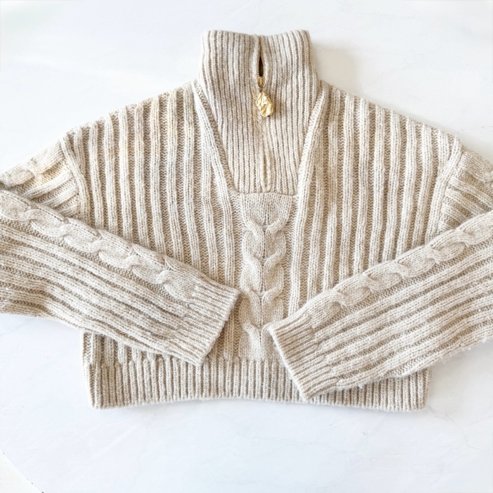 Nanushka Cream Cable Knit Turtleneck Sweater